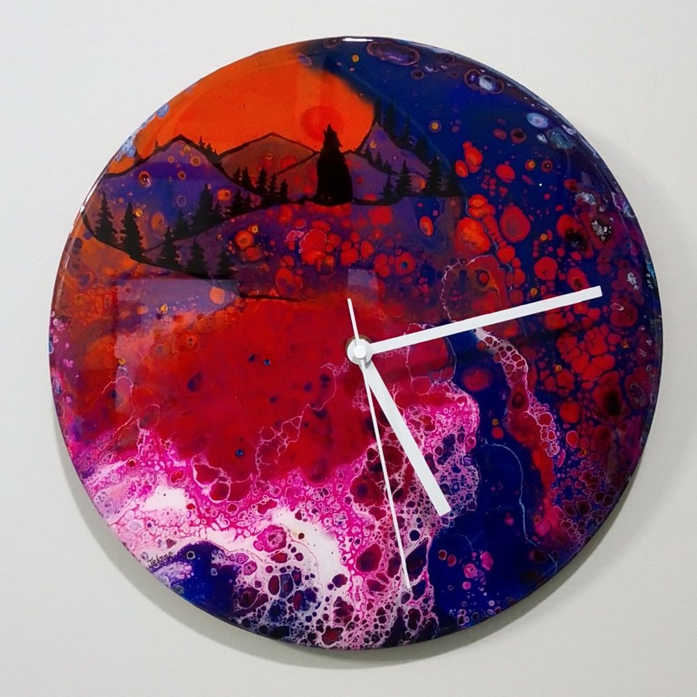 Hand Crafted Resin Art Clock Howling Wolf Mountain Scene Vinyl Record Wall Art